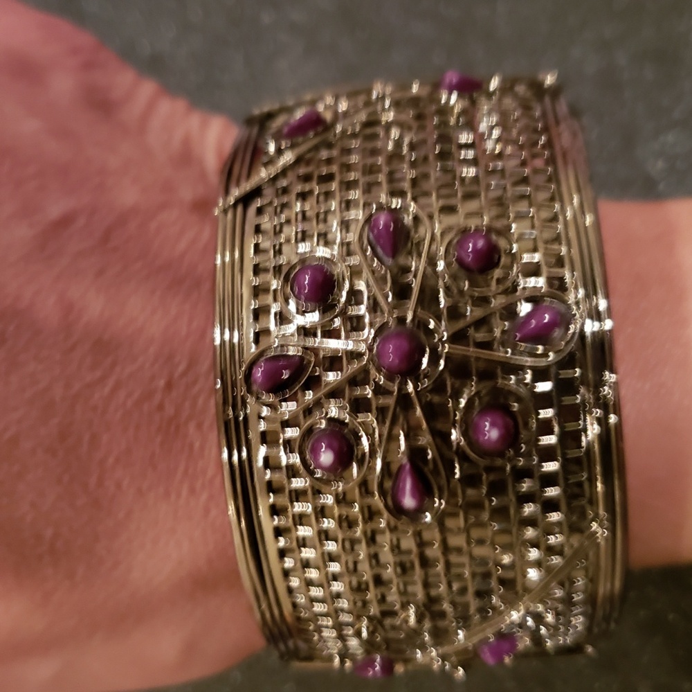 Silver and purple chunky cuff bracelet